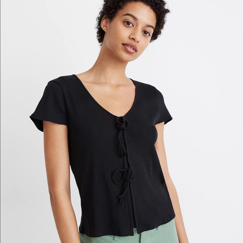 Madewell Ribbed Bow-Front Tee - Picture 2 of 5
